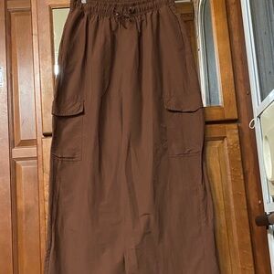 Brown Wide Leg Utility Pants with  Deep Pockets Large